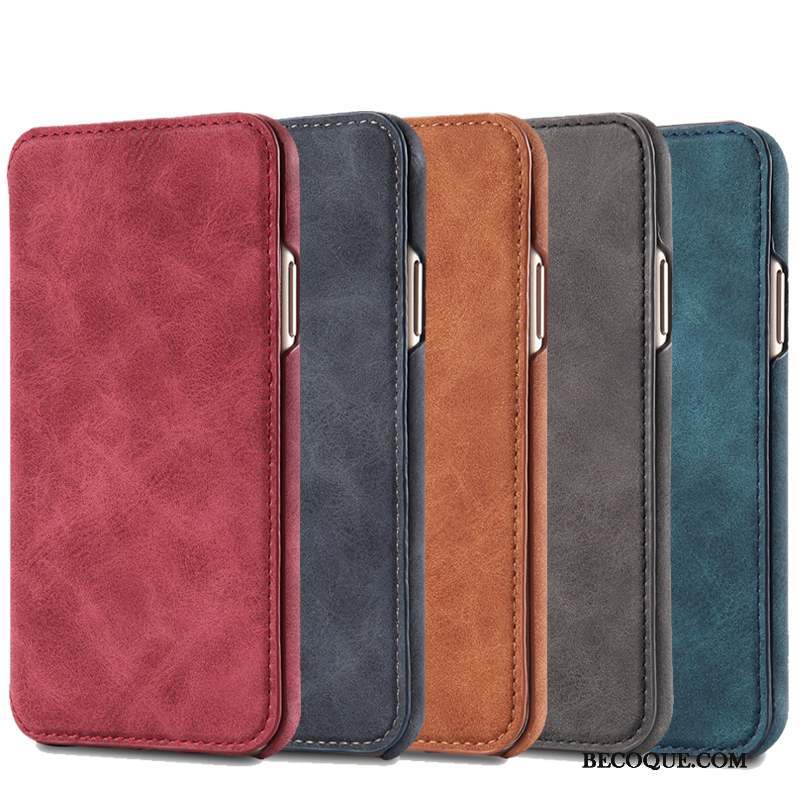 iPhone Xs Coque De Téléphone Étui En Cuir Rouge Cuir Véritable Carte Clamshell