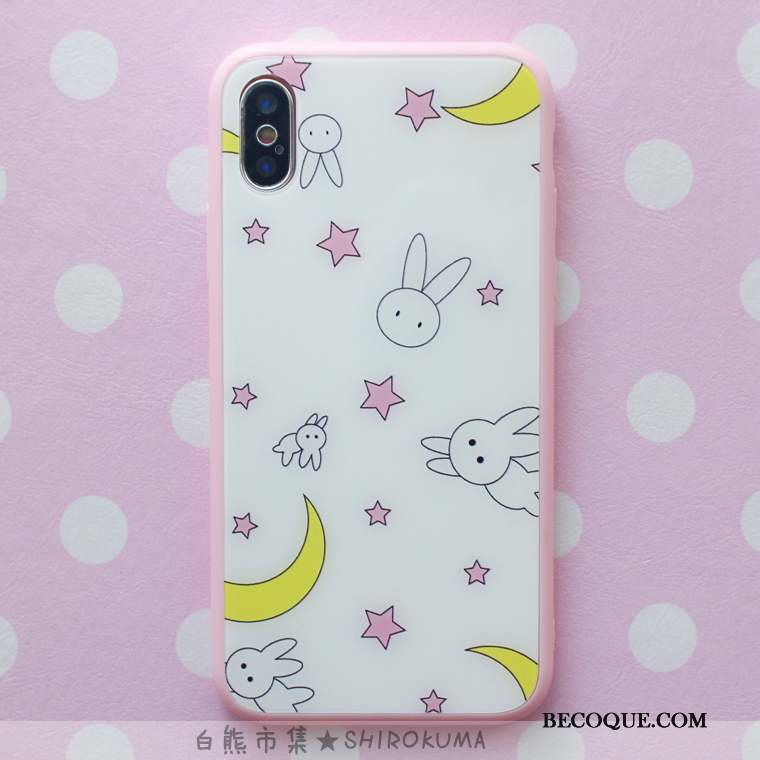 iPhone Xs Lapin Verre Rose Dessin Animé Coque De Téléphone Tout Compris