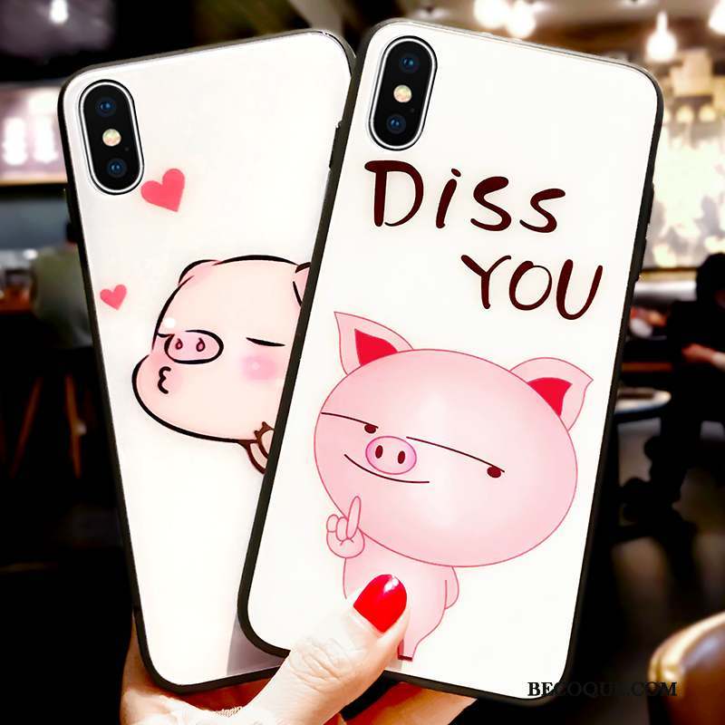 iPhone Xs Max Coque De Téléphone Verre Personnalité Dessin Animé Protection Blanc