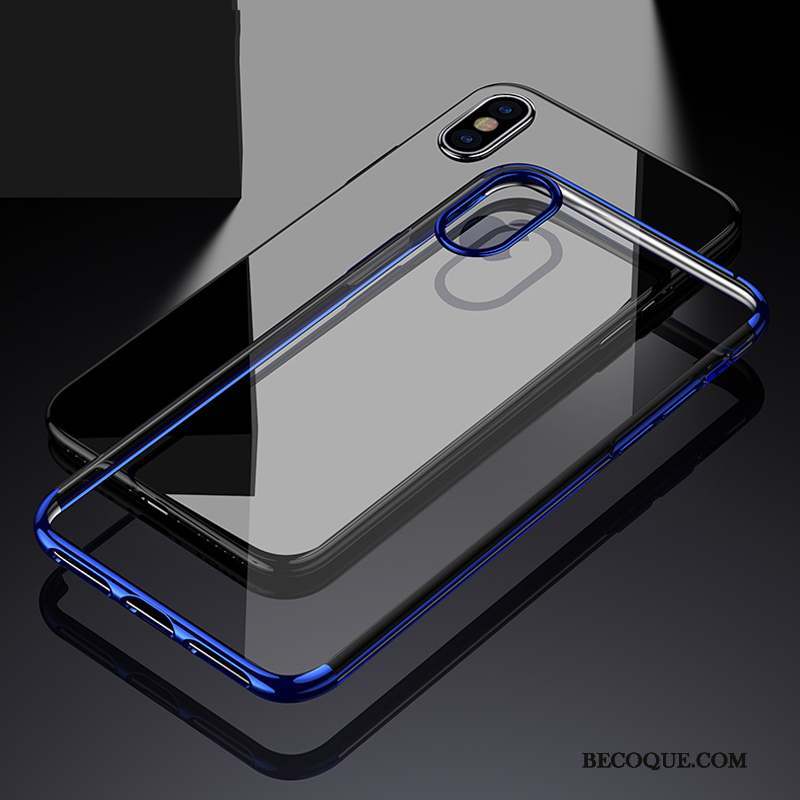 iPhone Xs Max Coque Placage Téléphone Portable Bleu Protection Transparent