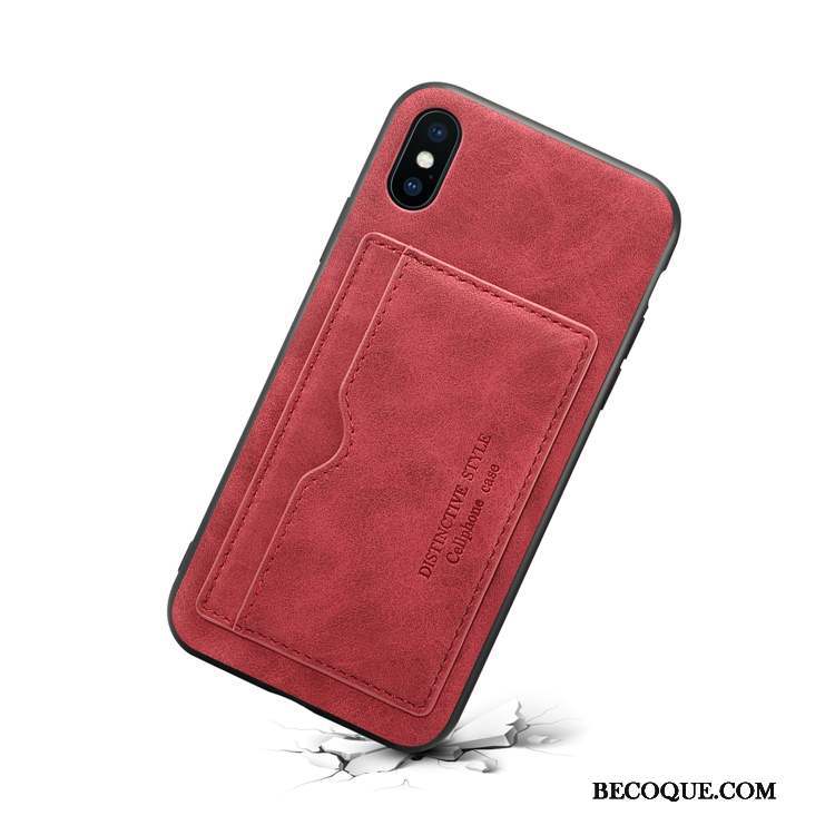 iPhone Xs Max Cuir Véritable Coque De Téléphone Étui En Cuir Business Rouge Carte