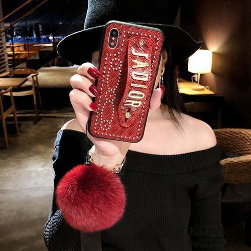 iPhone Xs Max Marque De Tendance Coque De Téléphone Net Rouge Pompon Incassable Fluide Doux