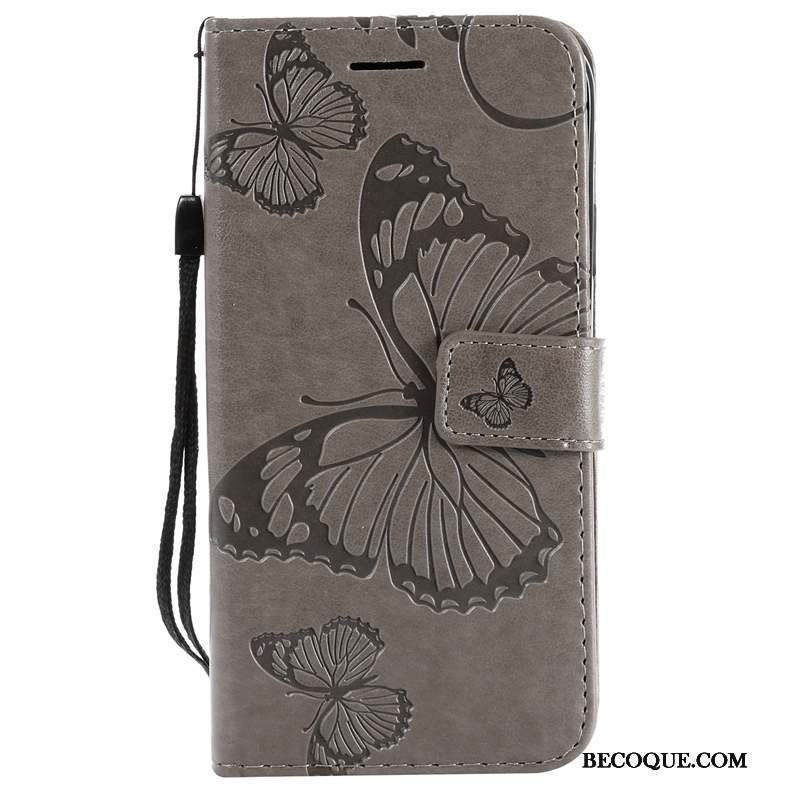 iPhone Xs Max Papillon Housse Gris Protection Coque De Téléphone Étui En Cuir