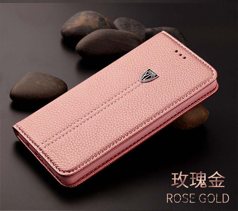 iPhone Xs Max Étui En Cuir Housse Incassable Rose Cuir Véritable Coque De Téléphone