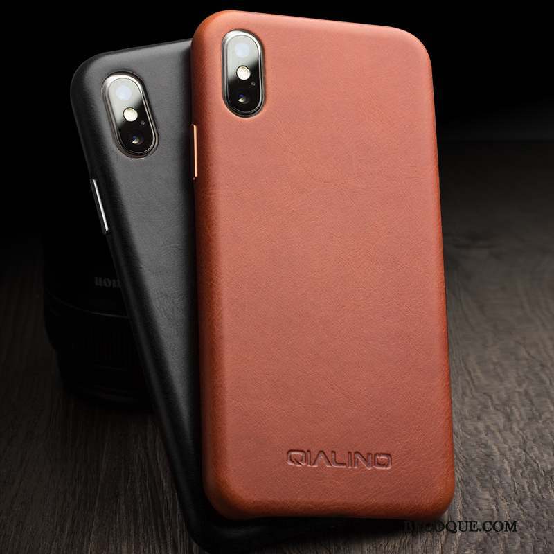 iPhone Xs Simple Coque Incassable Cuir Véritable Étui En Cuir Protection